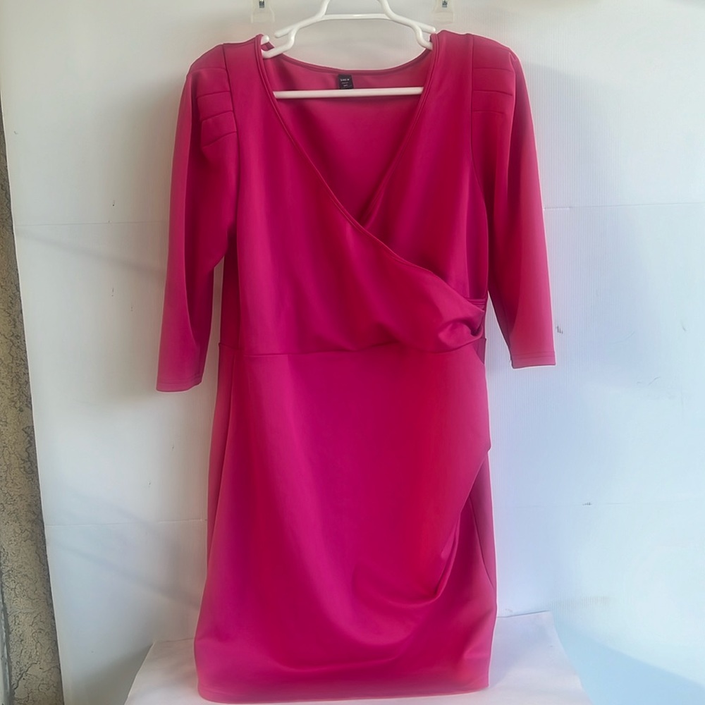 SHEIN Pink Surplice Dress Plus Size 3XL Bright Pink Ruched